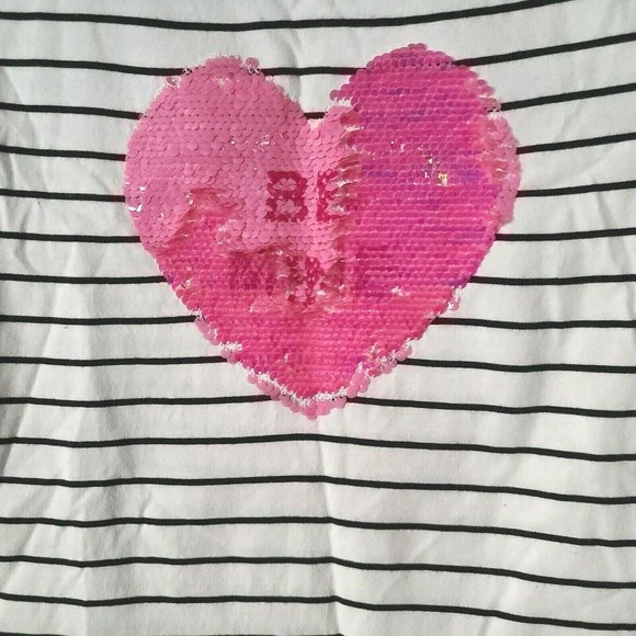 Talbots Stripe Be Mine Sequin Heart Tee 3/4 Sleeve Size XS Ivory Black Pink NWT - Picture 5 of 10